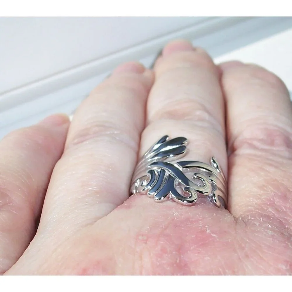 925 STERLING SILVER Waves Swirls Statement Ring - Picture 4 of 15